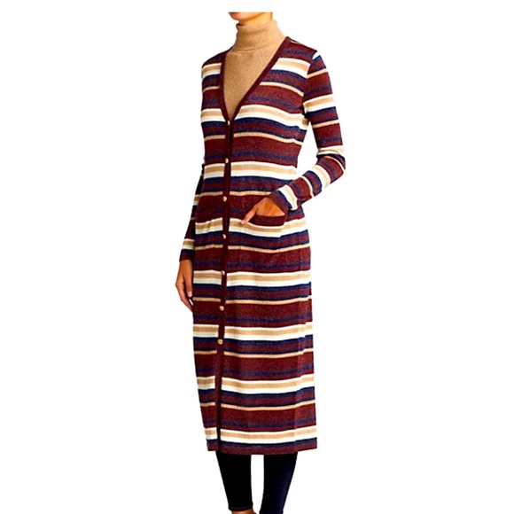 L’AGENCE women lurex’s striped cardigan brown multi dress size XS NWT - Picture 1 of 11